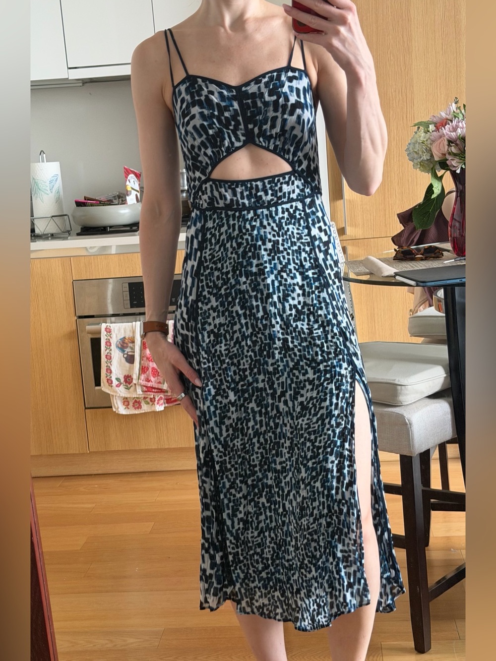 Reiss Blue and Silver Floral Jacquard Dress